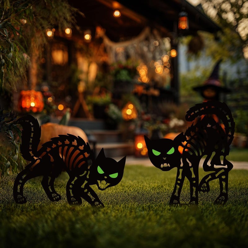 Doesen Halloween Decorations Outdoor Black Cat, Metal Black Cat Halloween Decor, Scary Cats Silhouette with Glow in Dark Eyes, Rust-Proof Lawn Decoration Yard Stakes for Family Home Party Garden Décor - Image 3